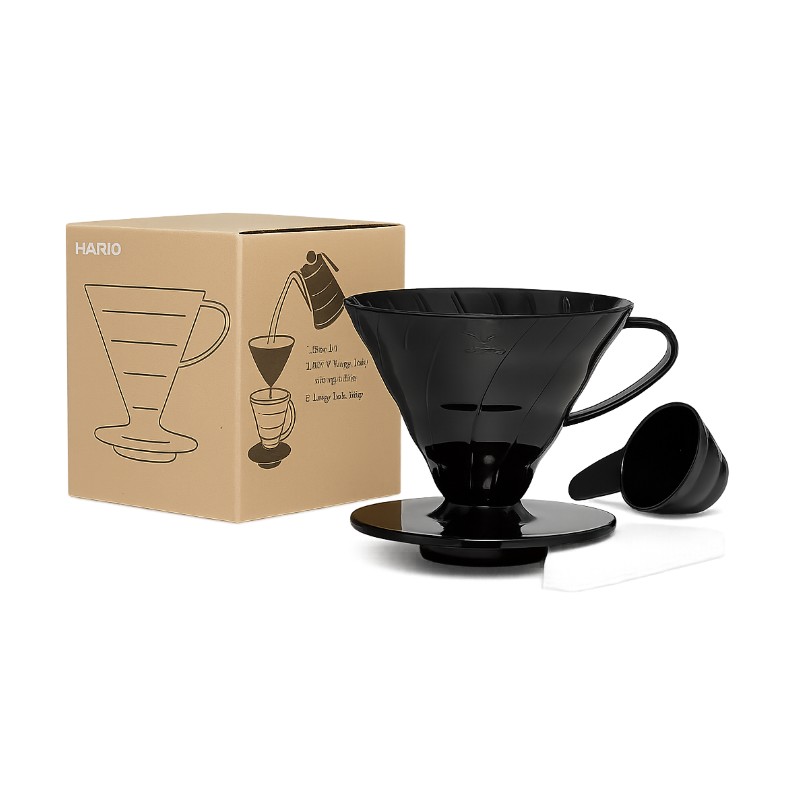 Hario V60 02 Siyah Şeffaf Plastik Dripper ve 40’lı Filtre Kağıdı Seti